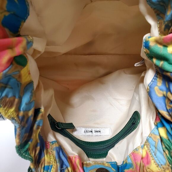 Nine West Handbag Colorful Batik Floral Pink/Teal/Yellow/Green 2 Handle Options - Picture 11 of 12